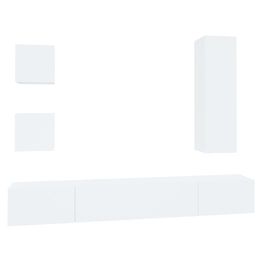 TV-kaappisarja 5-osainen valkoinen tekninen puu (14446)