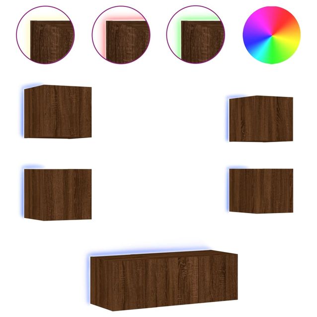 TV-kaappisarja 6-osainen LED ruskea tammi tekninen puu (16817)