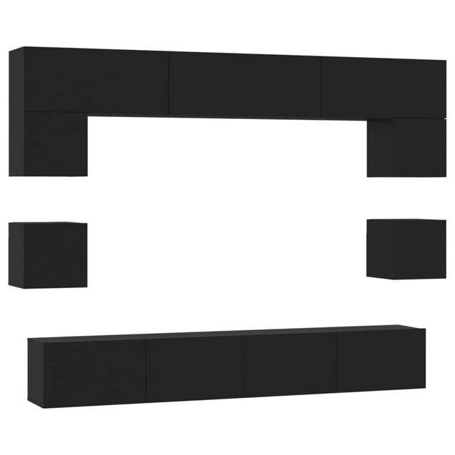 TV-kaappisarja 8-osainen musta tekninen puu (14415)