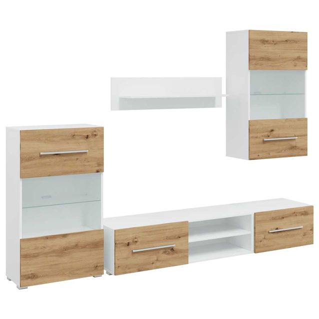 TV-seinäyksikkösarja 5-osainen LED-valaistuksella Käsityöläinen tammi (24234)