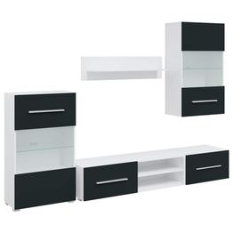 TV-seinäyksikkösarja 5-osainen LED-valolla matt indigo suunniteltu puu (24235)