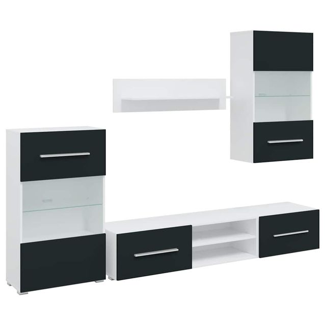 TV-seinäyksikkösarja 5-osainen LED-valolla matt indigo suunniteltu puu (24235)