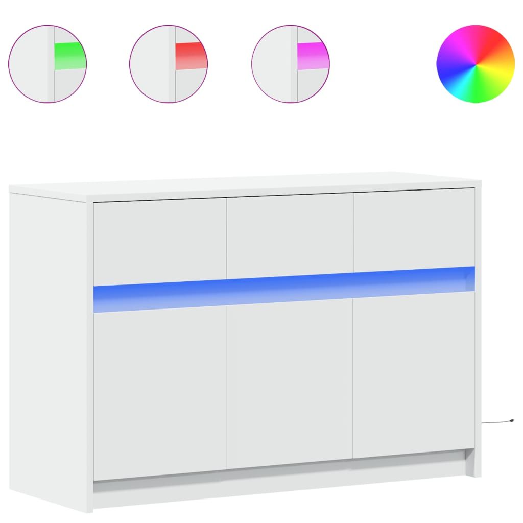 TV-taso LED-valoilla valkoinen 91x34x61 cm tekninen puu (52180)