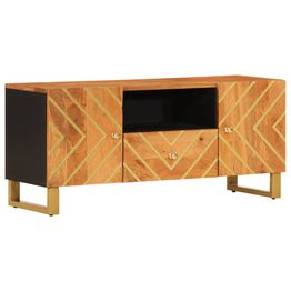 TV-taso ruskea ja musta 105x33,5x46 cm täysi mangopuu (56797)