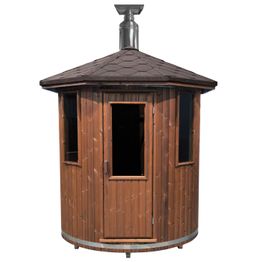 Tynnyrisauna SpaDealers pystymalli Ø180cm lämpöpuu sis. puukiukaan ja savupiipun