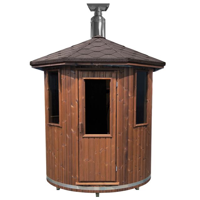 Tynnyrisauna SpaDealers pystymalli Ø 180 cm sis. puukiukaan ja savupiipun