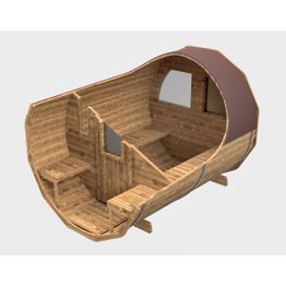 Tynnyrisauna SpaDealers vaakamalli Ø200x260cm lämpöpuu sis. puukiukaan ja savupiipun