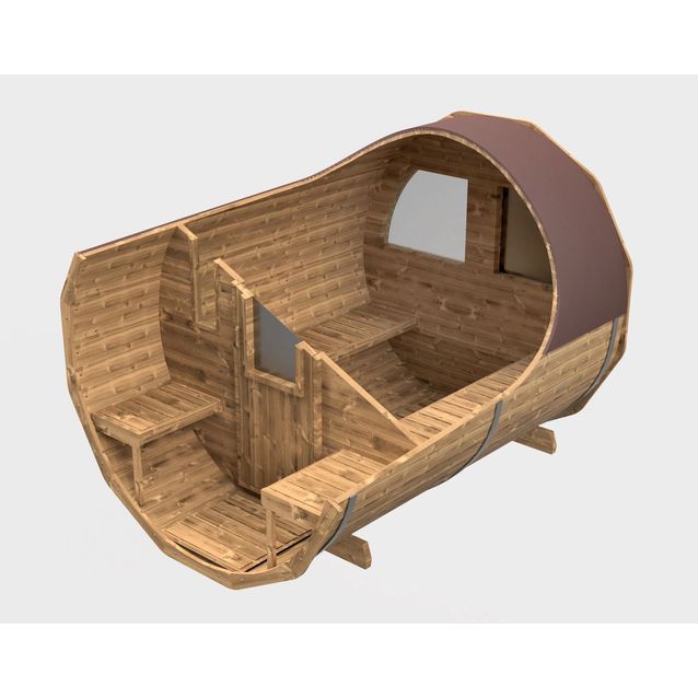 Tynnyrisauna SpaDealers vaakamallinen Ø 200 X 260 cm puukiukaalla ja savupiipulla