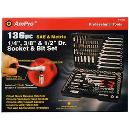 Työkalusarja AmPro 1/4'' 3/8'' 1/2'' MM/SAE 136-osainen