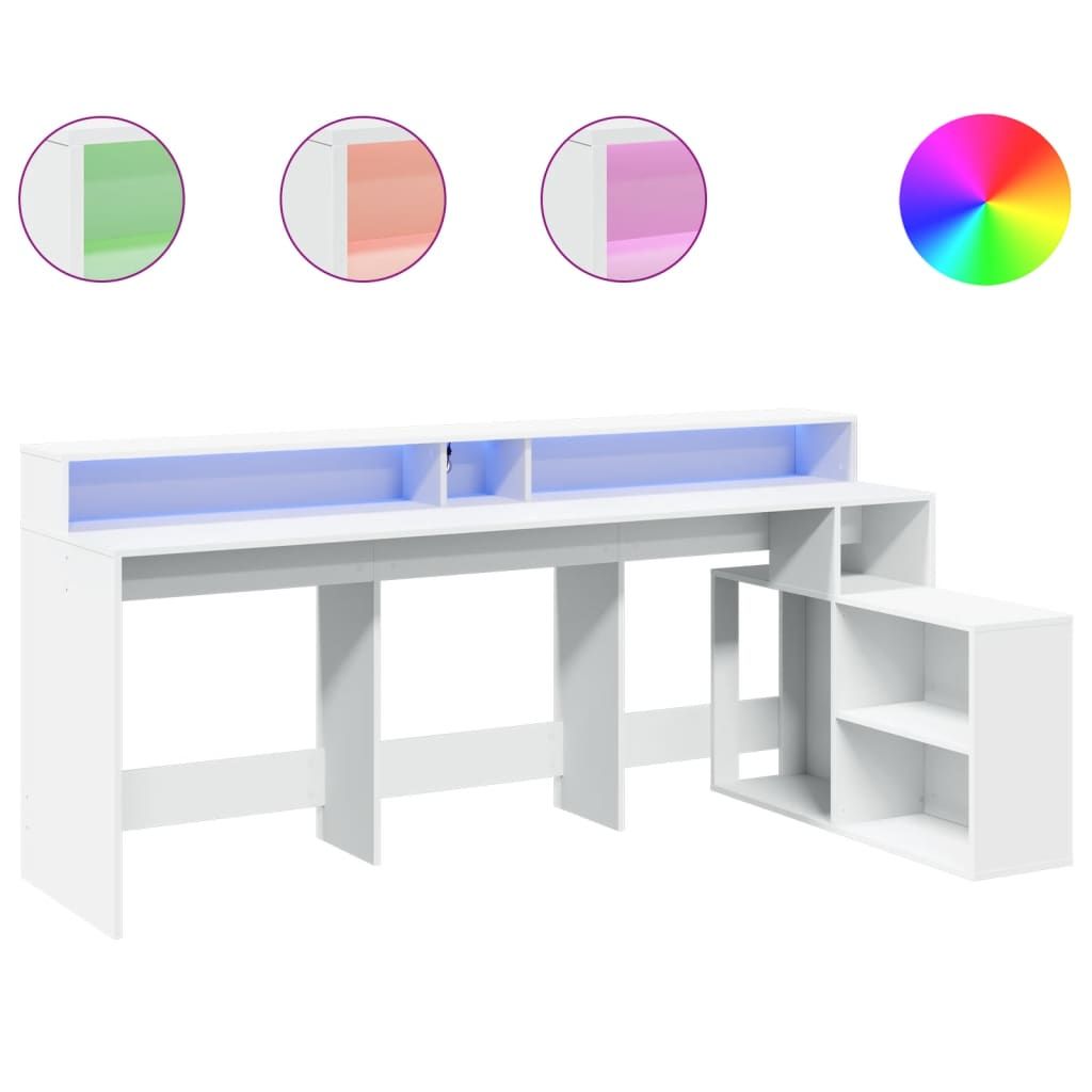 Työpöytä LED-valoilla valkoinen 200x104x91 cm tekninen puu (09465)