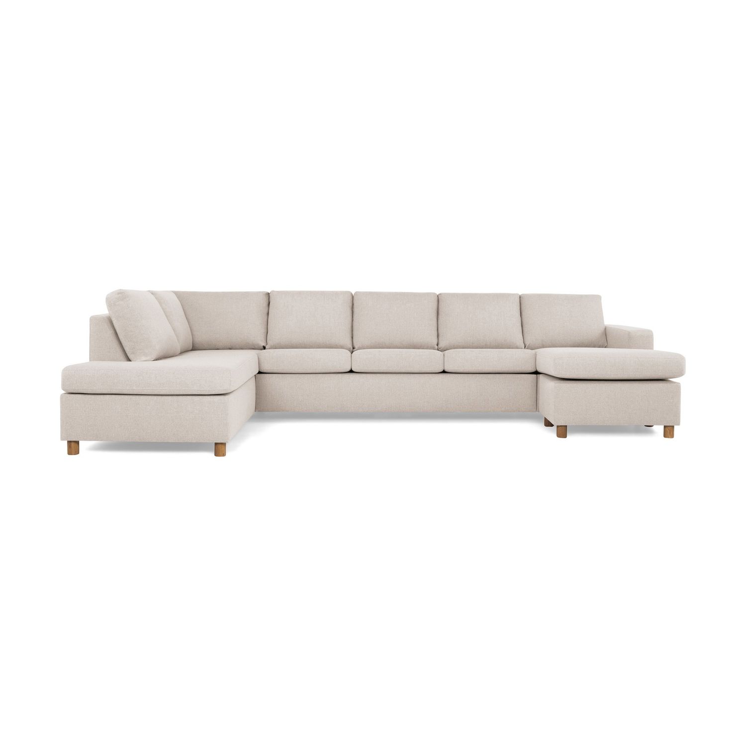 U-Sohva Scandinavian Choice Crazy XL Divaani oikea 6-istuttava beige/tammijalat pyöreä