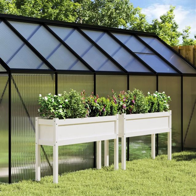 Ulkokukkalaatikot jaloilla valkoinen, mänty, 2 kpl