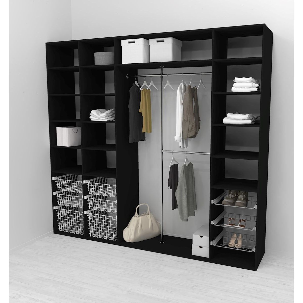 Walk-in closet 260 cm Mirror Line 2100/2400x2600x510 mm musta