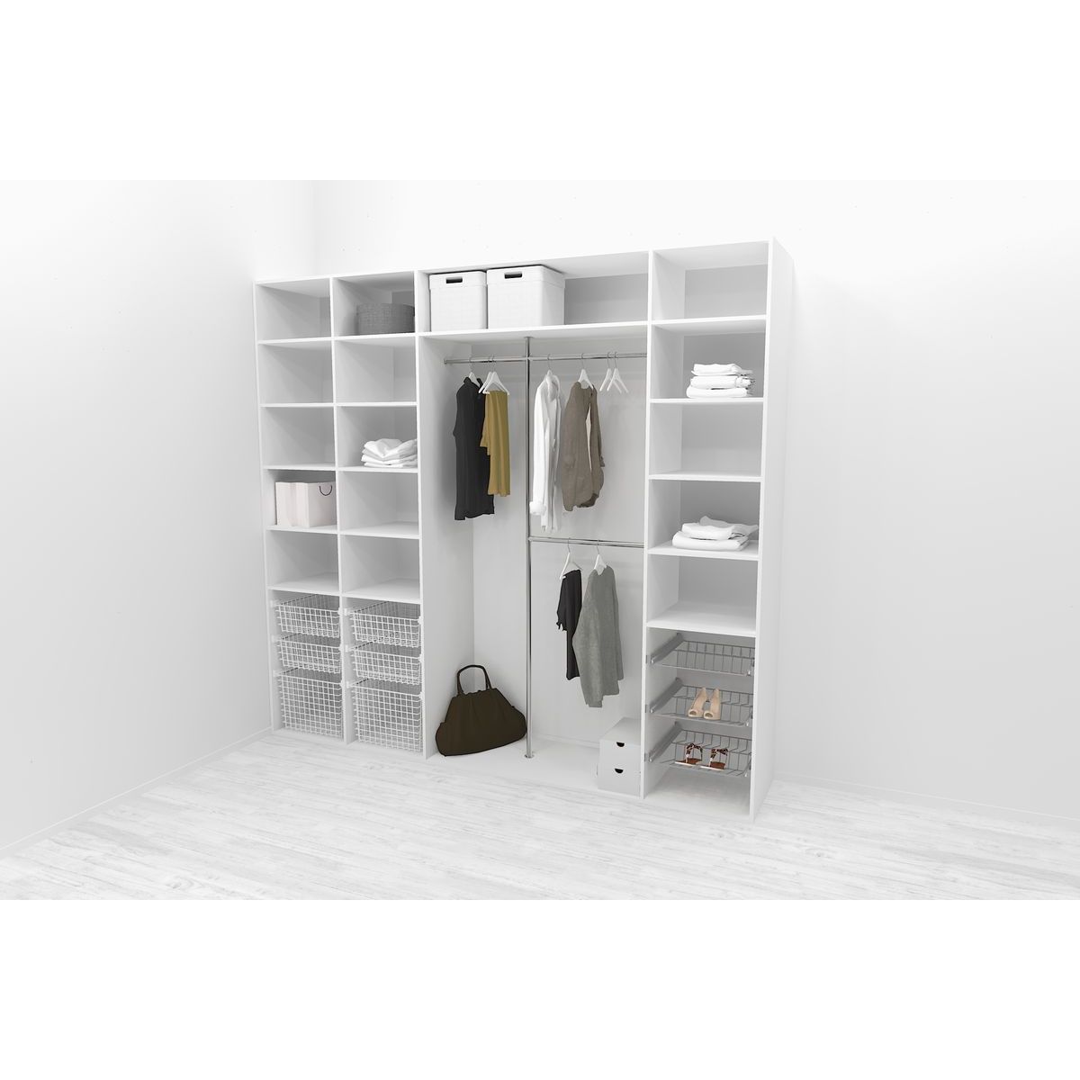 Walk-in closet 260 cm Mirror Line 2100/2400x2600x510 mm valkoinen