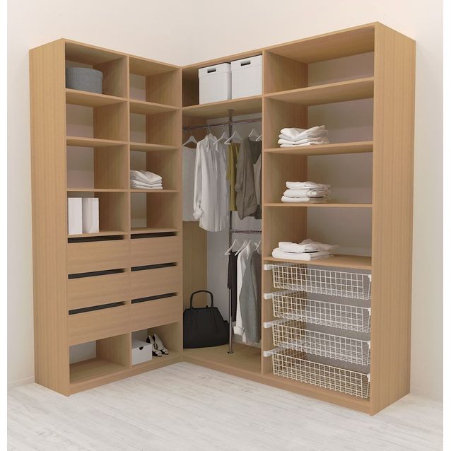 Walk-in closet L-malli Mirror Line 2200x1500x1800 mm tammi