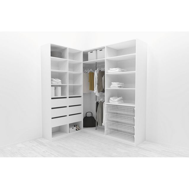 Walk-in closet L-malli Mirror Line 2200x1500x1800 mm valkoinen