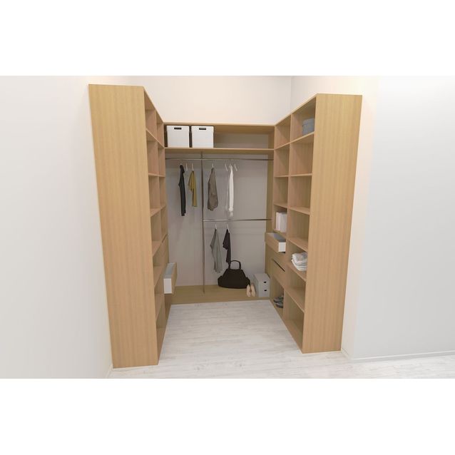 Walk-in closet U-malli Mirror Line 2100/2400x1600x1800 mm tammi