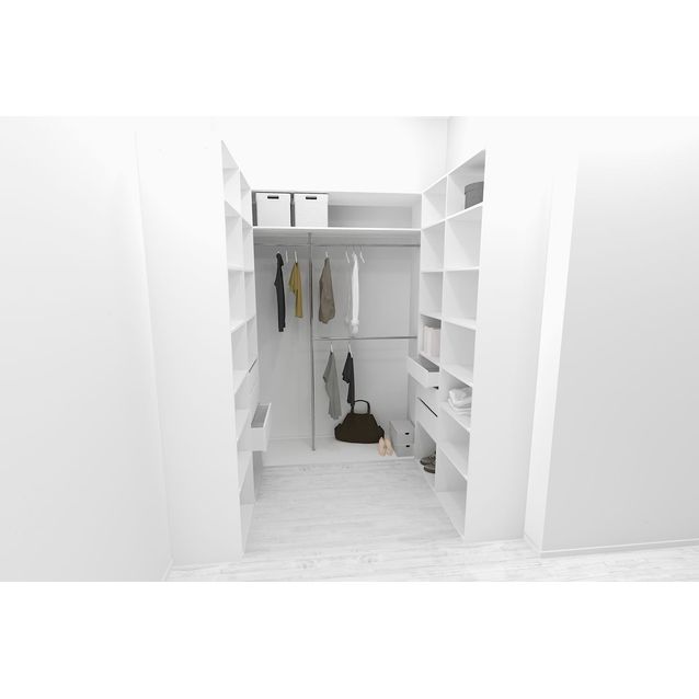 Walk-in closet U-malli Mirror Line 2100/2400x1600x1800 mm valkoinen