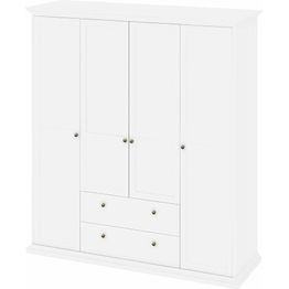 Vaatekaappi Kaares 4 ovea + 2 laatikkoa valkoinen 181,4cm