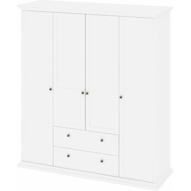 Vaatekaappi Kaares 4 ovea + 2 laatikkoa valkoinen