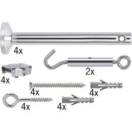 Valaisinvaijerin asennus- ja kiristyssetti, sis. 4 kpl seinä/kattokannakkeita kromi