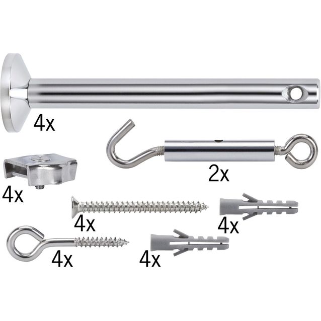 Valaisinvaijerin asennus- ja kiristyssetti, sis. 4 kpl seinä/kattokannakkeita kromi