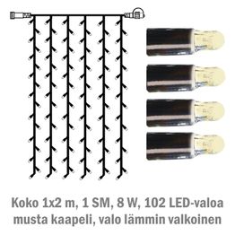 Valoverho System LED Extra musta 8W 102 valoa 1x2 m lämmin valkoinen
