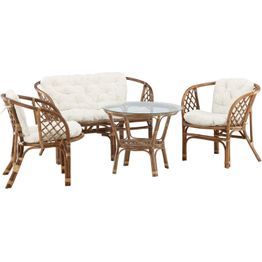 Sohvaryhmä Venture Home Wera, 2-istuttava sohva + 2 lepotuolia + sohvapöytä, luonnonvalkoinen/rottinki