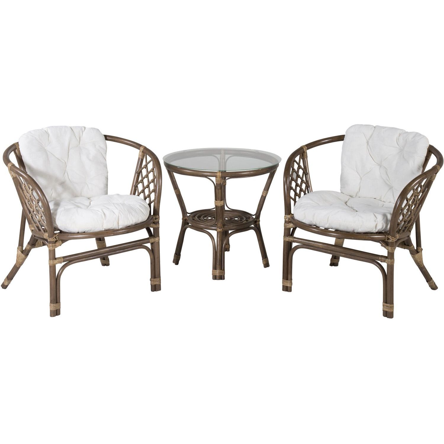 Parvekeryhmä Venture Home Wera, ø60cm pöytä + 2 tuolia, rottinki, ruskea/luonnonvalkoinen