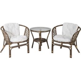 Parvekeryhmä Venture Home Wera, ø60cm pöytä + 2 tuolia, rottinki, ruskea/luonnonvalkoinen