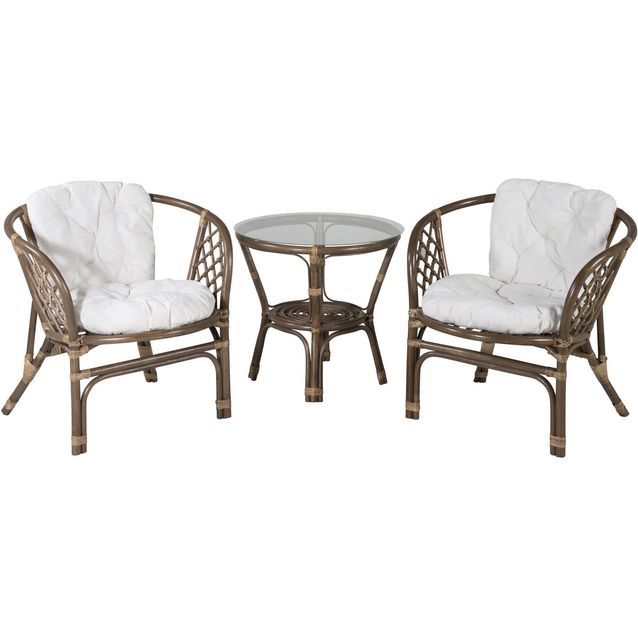 Parvekeryhmä Venture Home Wera, ø60cm pöytä + 2 tuolia, luonnonvalkoinen/rottinki