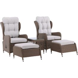 Oleskeluryhmä Venture Home Washington, 2 lepotuolia rahilla + pöytä, polyrottinki, ruskea/luonnonvalkoinen