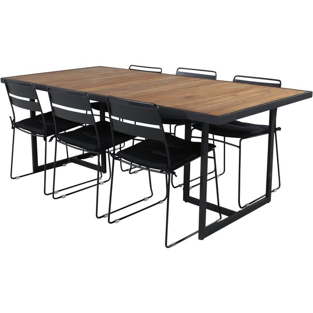 Ruokailuryhmä Venture Home, 200x100cm Khung-pöytä + 6 Lina-tuolia