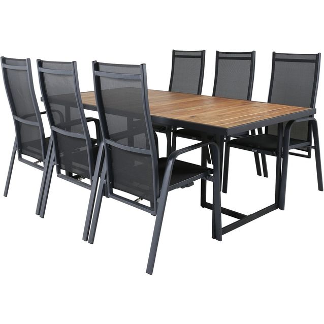 Ruokailuryhmä Venture Home, 200x100cm Khung-pöytä + 6 Copacabana-tuolia