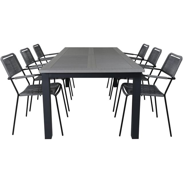 Ruokailuryhmä Venture Home, 224x100cm Albany-pöytä + 6 käsinojallista Lindos-tuolia