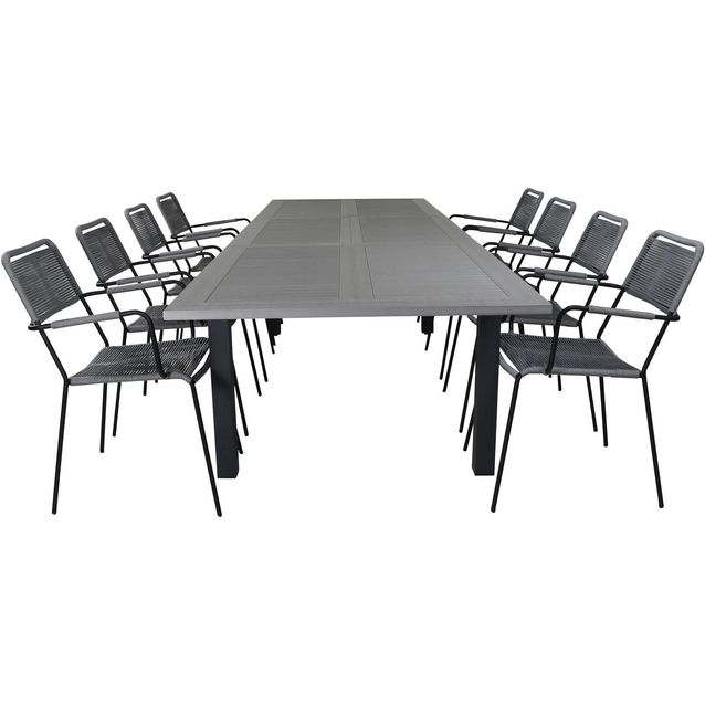 Ruokailuryhmä Venture Home, 224x100cm Albany-pöytä + 8 käsinojallista Lindos-tuolia