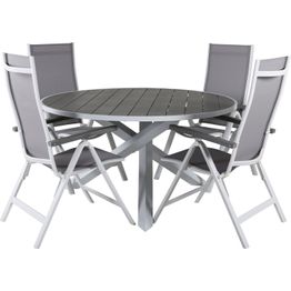 Ruokailuryhmä Venture Home, ø140cm valkoinen Parma-pöytä + 4 valkoista Albany-tuolia