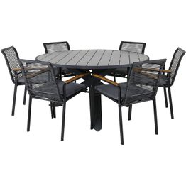 Ruokailuryhmä Venture Home, ø140cm Parma-pöytä + 6 Dallas-tuolia