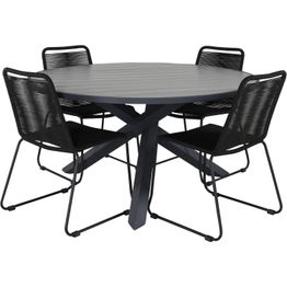 Ruokailuryhmä Venture Home, ø140cm Parma-pöytä + 4 mustaa Lindos-tuolia