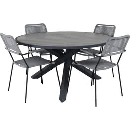 Ruokailuryhmä Venture Home, ø140cm Parma-pöytä + 4 harmaata Lindos-tuolia