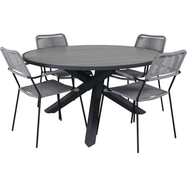 Ruokailuryhmä Venture Home, ø140cm Parma-pöytä + 4 harmaata Lindos-tuolia