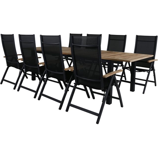 Ruokailuryhmä Venture Home, 220x100cm Panama-pöytä + 8 Panama-tuolia