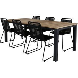 Ruokailuryhmä Venture Home, 220x100cm Panama-pöytä + 6 mustaa Lindos-tuolia