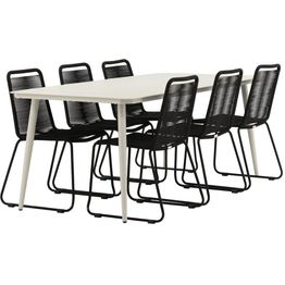 Ruokailuryhmä Venture Home, 200x90cm Lina-pöytä + 6 mustaa Lindos-tuolia