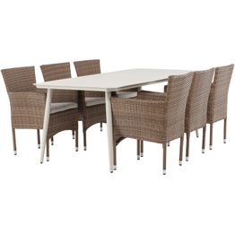 Ruokailuryhmä Venture Home, 200x90cm Lina-pöytä + 6 Malina-tuolia