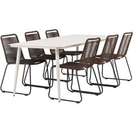 Ruokailuryhmä Venture Home, 200x90cm Lina-pöytä + 6 ruskeaa Lindos-tuolia