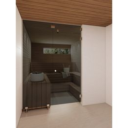 Saunan lasiseinä Vihtan 5 ovi + ylälasi + sivulasi rst jaloilla harmaa