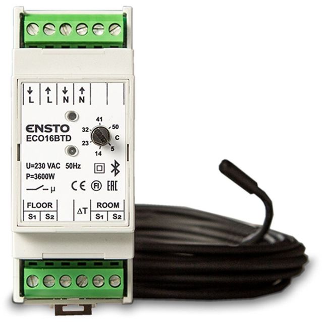 Yhdistelmatermostaatti Ensto ECO16BTD, 16A, DIN-kiskoasennukseen