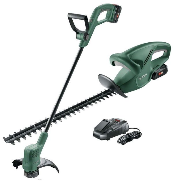 Akkutrimmeri + pensasleikkuri Bosch 18V 2.5 Ah akulla