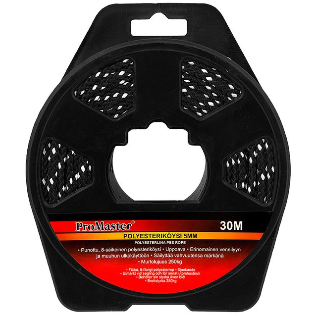 Yleisköysi ProMaster PES, 5 mm x 30 m mustavalkoinen